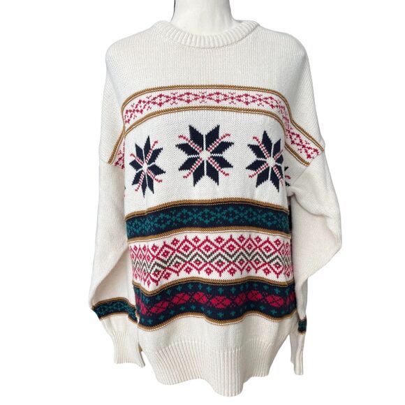 Crew Neck Jumper in Cream Fair Isle Print, Sz Large, Holiday, Christmas, Winter - Picture 1 of 6
